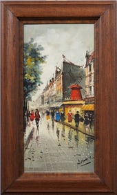 Vintage French Modern Paris Street Scene Oil Painting