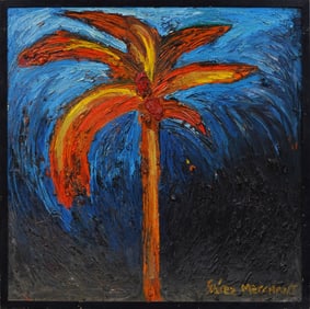 Yolanda Suarez Merchant (b1955) Orange Palm Large American Modernist Tropical Abstract Oil Painting