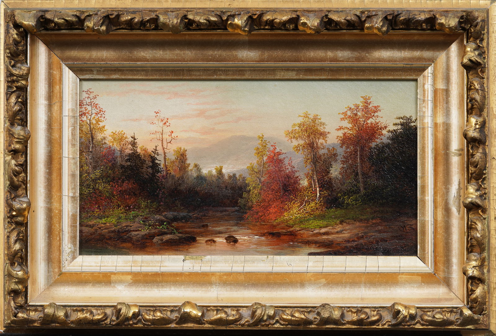 William Frerichs (1829-1905) Antique American Hudson River School Fall Landscape Framed Painting
