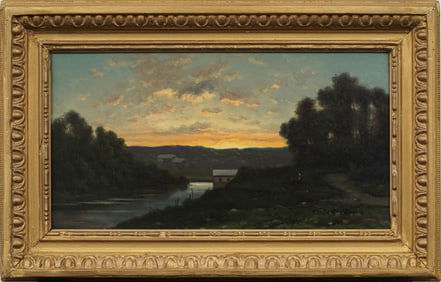 Augustin Aubert (1781 - 1857) Antique French Sunset Landscape Signed Framed Oil Painting
