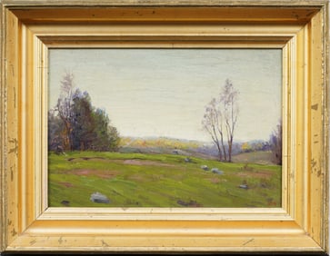 Antique American Impressionist Monogrammed "JFM" Landscape Framed Original Oil Painting