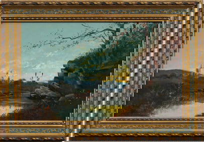 Jean Bain Signed Antique French Impressionist Framed Barbizon School Landscape Oil Painting