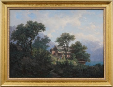 Francois Niederhausern (1828 - 1888) Antique Swiss Large Landscape Framed Signed Oil Painting
