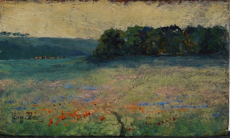 Eugene Barberiis (1851-1937) Antique French Impressionist Signed Landscape Oil Painting on Rare Book