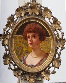 Edwin Hughes (1842 - 1922) Antique English Pre-Raphaelite Woman Portrait Signed Framed Painting