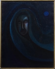 Vintage American School Modernist Framed Portrait Oil Painting