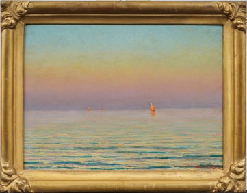 Adelin Charles Morel de Tanguy (1857 - 1930) Antique French Impressionist Sunset Seascape Painting
