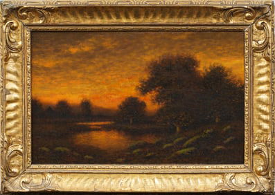 George W. Drew (1875 - 1968) Antique American Sunset Impressionist Landscape Framed Oil Painting