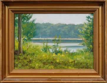 J. Campbell Phillips (1873 - 1949) Signed American Impressionist Framed Summer Lake Landscape Oil