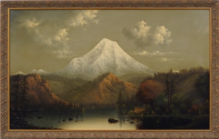 Mt Hood 19th Century Mountain Landscape Framed American Oil Painting ATTR Eliza Barchus