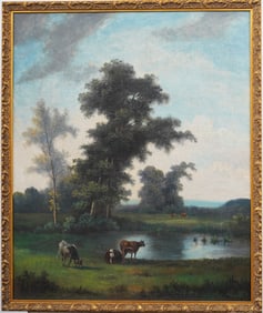Jules Dupre (1811 - 1889) Antique French 19th Century Cow Grazing Landscape Oil Painting