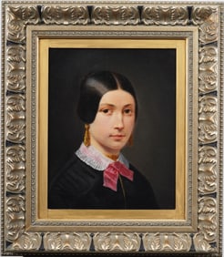Important Antique French 19th Century Framed Young Woman Portrait Oil Painting