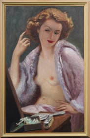 Antique American Impressionist Beautiful Nude Woman Portrait Framed Double Sided Oil Painting