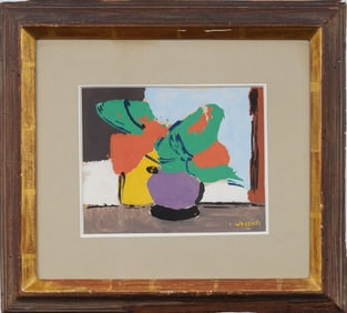 Italo Valenti (1912-1995) Antique Italian Modernist Abstract Flower Still Life Original Oil Painting