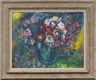 Yuli Blumberg (1894-1964) Antique Lithuanian American Flower Still Life Abstract Framed Oil Painting