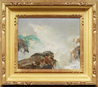 Jay Hall Connaway (1893-1970) Monhegan Maine Seascape Giltwood Framed Impressionist Painting