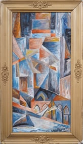 Hugh Weiss (1925 - 2007) Antique American Abstract Cubist Brooklyn Bridge View Original Oil Painting