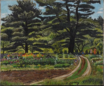 Antique American Impressionist Large Flower Field Signed "Eddy 1938" Original Oil Painting