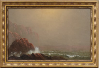 Antique American Sunset Off Mount Desert Maine Coastal Hudson River School Original Oil Painting