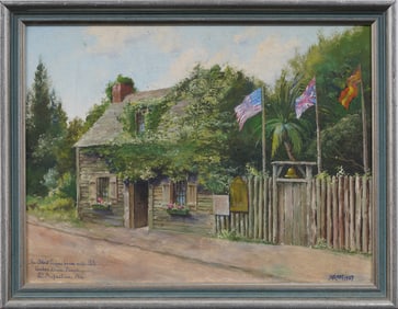 St Augustine Florida "The Oldest Schoolhouse in the US" Antique Impressionist Landscape Oil Painting