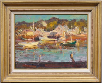 Robert Charles Gruppe (Born 1944)  Antique American Impressionist Seascape Gloucester Painting