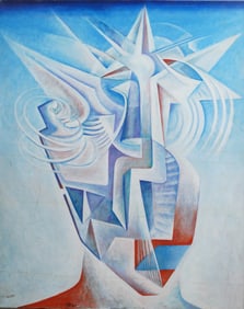 George Pissarro Monogrammed Self Portrait Futurist Signed Abstract Oil Painting