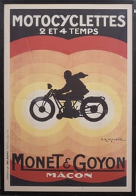 Vintage Original Framed Moto Monet Goyon Macon French Motorcycle Poster