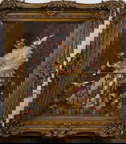 Alexandre Van Antro Museum Quality Framed Feeding Birds Elegant Woman Portrait 19th C Painting