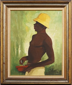 Vintage Signed Black Male Nude Modernist Framed Original Oil Painting Portrait