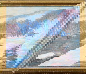 Theodore K. Gramm  Antique American Pennsylvania Winter Impressionist Original Oil Painting