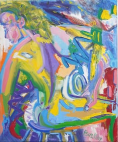 Vintage American Modernist Abstract Figural Mid Century Oil Painting