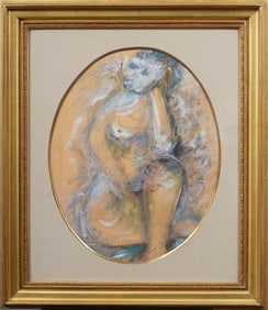 Nicely Framed American School Modernist Nude Portrait Signed Oil Painting