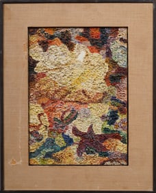 Antique Caribbean Underwater Starfish Abstract Modernist Oil Painting Kulicke Frame