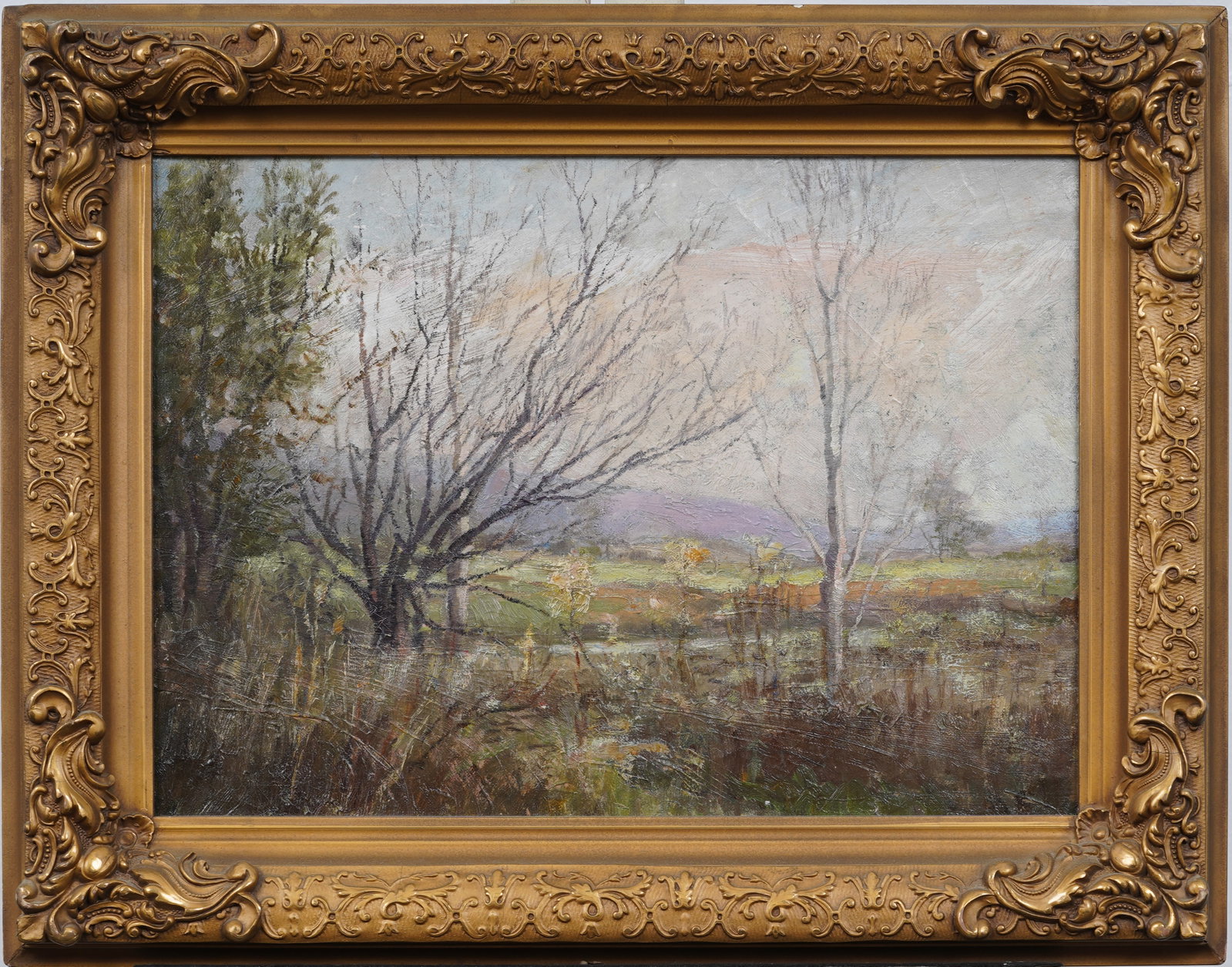 Nicely Framed Antique American Impressionist Landscape Original New England Oil Painting: Antique American oil painting. Oil on canvas. Framed. Measuring 18 by 23 inches overall and 13 by 18 painting alone. Please see all images for condition. Size is measured and written on the back of th