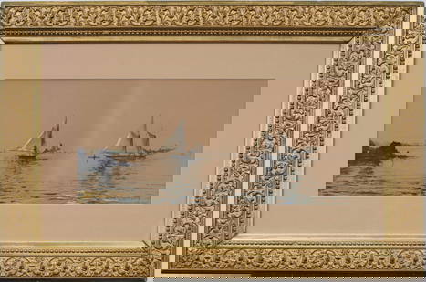 Edmund Darch Lewis (1835-1910) Antique American Framed Seascape Original Signed Painting: Antique American seascape painting by Edmund Darch Lewis (1835-1910). Watercolor and gouache on paper. Signed. Framed. Measuring 20 by 31 inches overall and 9 by 20 painting alone. Please see all imag