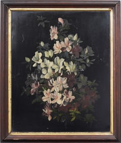 Antique American 19th Century Flower Still Life Framed Original Oil Painting