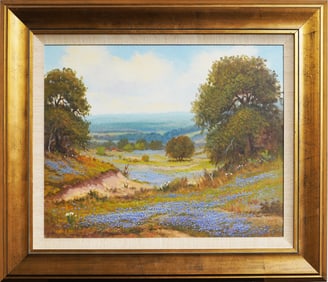 Paul F. Untersee (B.1920) Antique American Impressionist Texas Bluebonnet Flower Landscape Painting