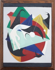 Large American School Modernist Surreal Abstract Framed Oil Painting