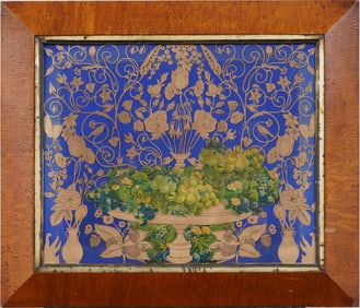 Antique American Folk Art Cut Paper Collage Still Life Framed Original Artwork