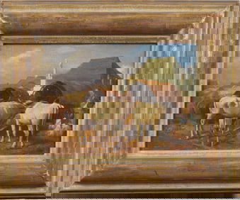 Antique European Old Master Signed Cow Grazing Landscape Framed Original Oil Painting