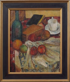 Antique American Modernist Kitchen Table Interior Still Life Signed "Schardt 1935" Framed Painting