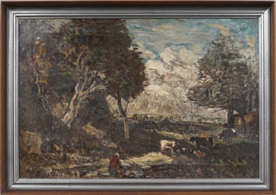 Antique Signed American School Modernist Mountain Landscape Framed Oil Painting