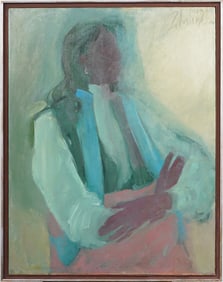 Antique American Large Southwest Native Modernist Abstract Portrait Signed Framed Oil Painting