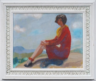 Antique American School Impressionist Landscape Portrait Framed  Original Oil Painting