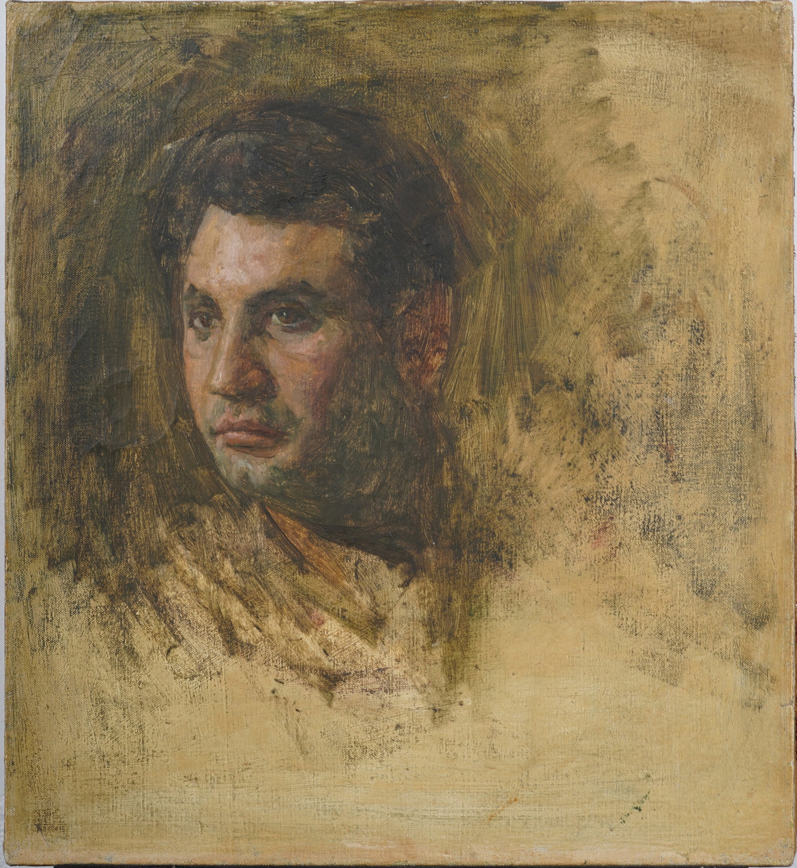 Antique American Impressionist Male Portrait Oil Painting: Antique American impressionist male portrait oil painting. Oil on canvas. Measuring 20 by 22 inches. Please see all images for condition. Size is measured and written on the back of the painting. The 