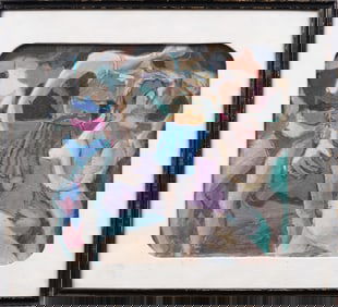 Antique American Modernist Beach Bathers Framed and Signed Original Oil Painting