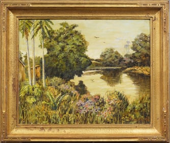 Andrew Roswall Listed American Impressionist Honduras Tropical River Landscape Oil Painting