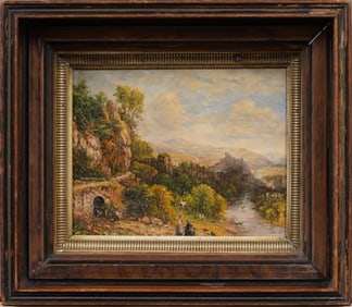 Vintage Signed European Impressionist Framed Figural Landscape Oil Painting