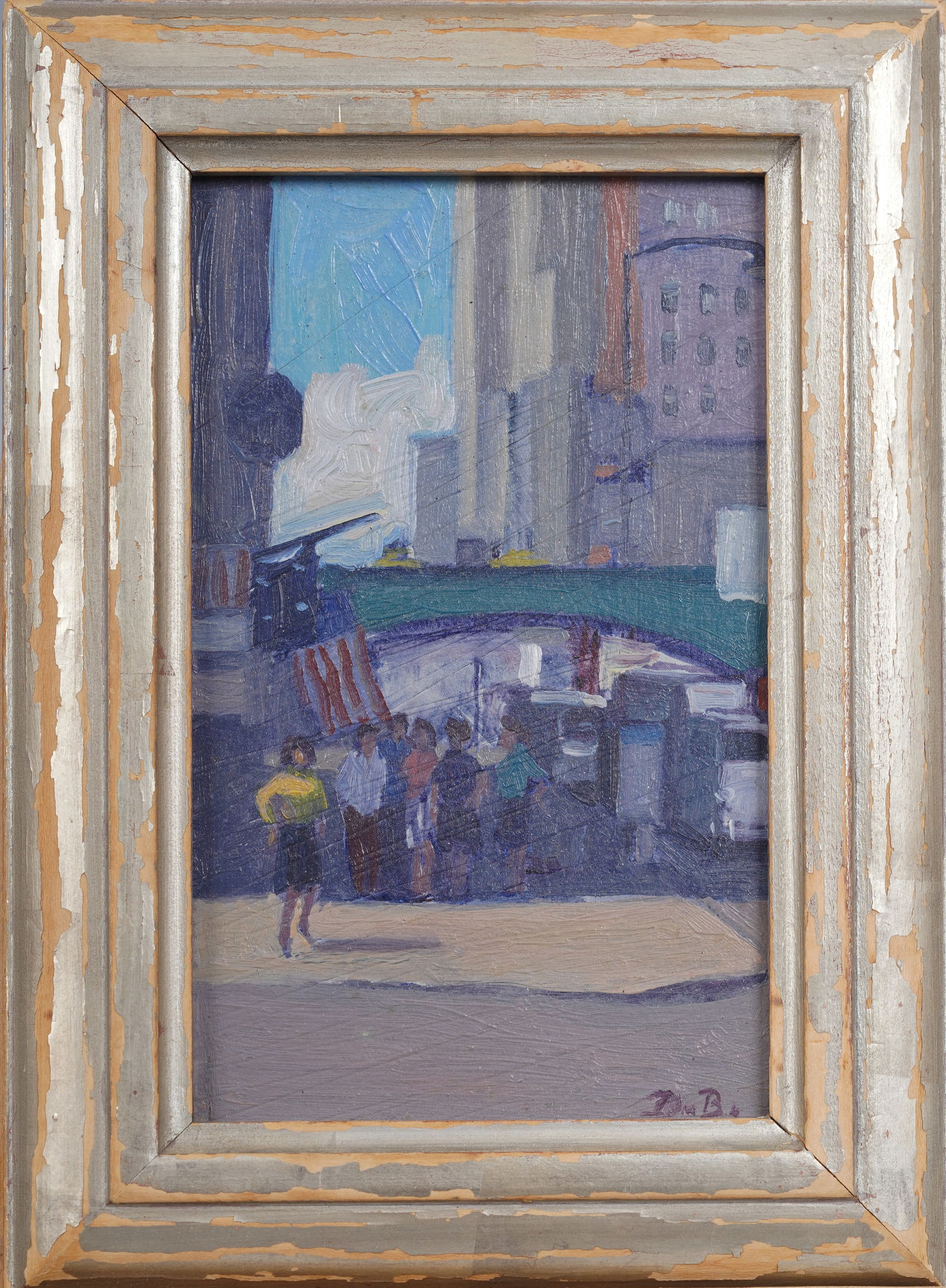 Signed Antique American Impressionist New York City Street Scene Silver Framed Oil Painting (1 of 6)