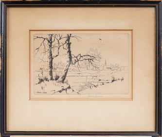 James Swann (1905-1985) Antique Listed Texas Landscape Signed Framed Original Etching